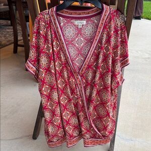 Max Studio Red and Cream Patterned Top